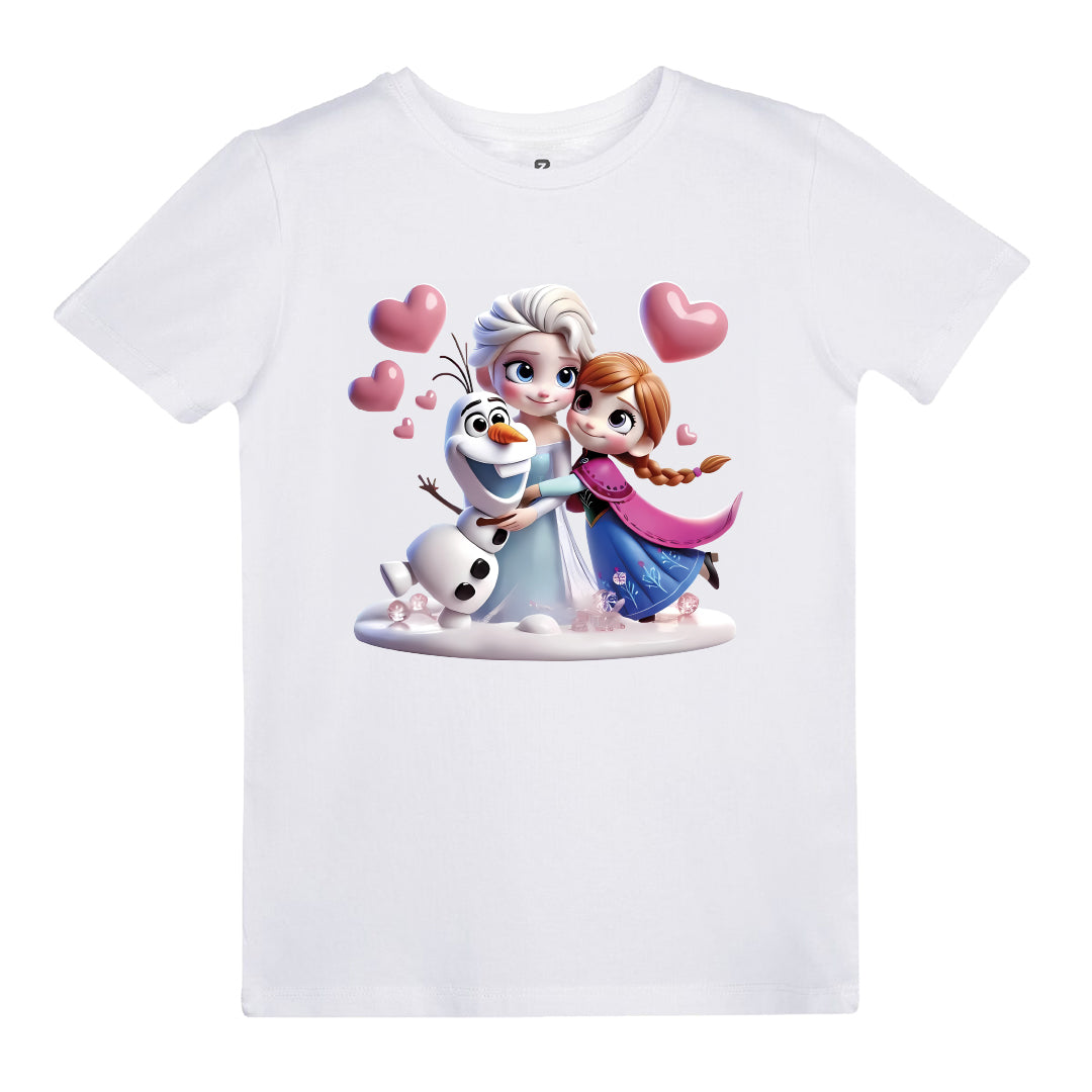 Elsa Anna ve Olaf Baskılı Çocuk T-shirt