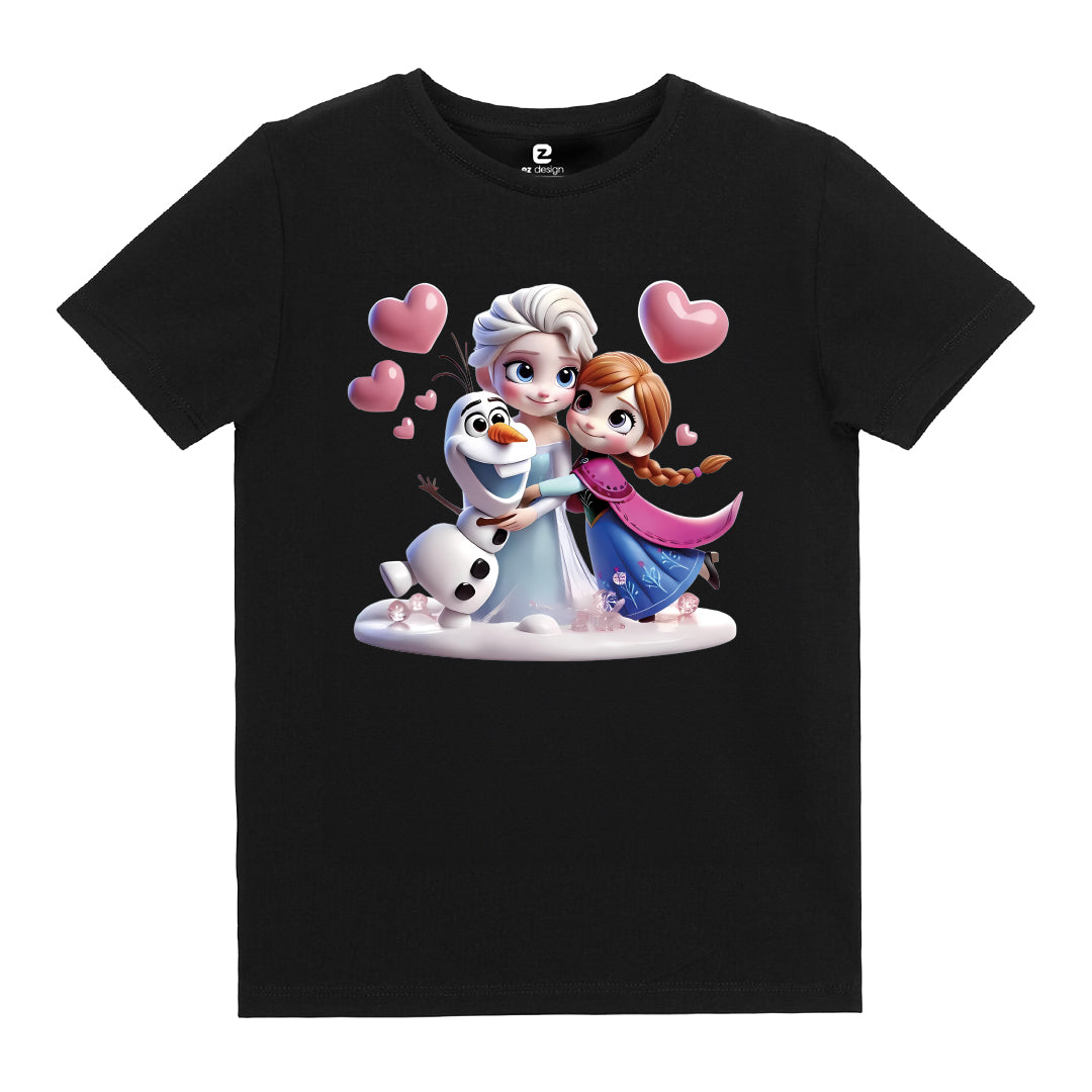 Elsa Anna ve Olaf Baskılı Çocuk T-shirt
