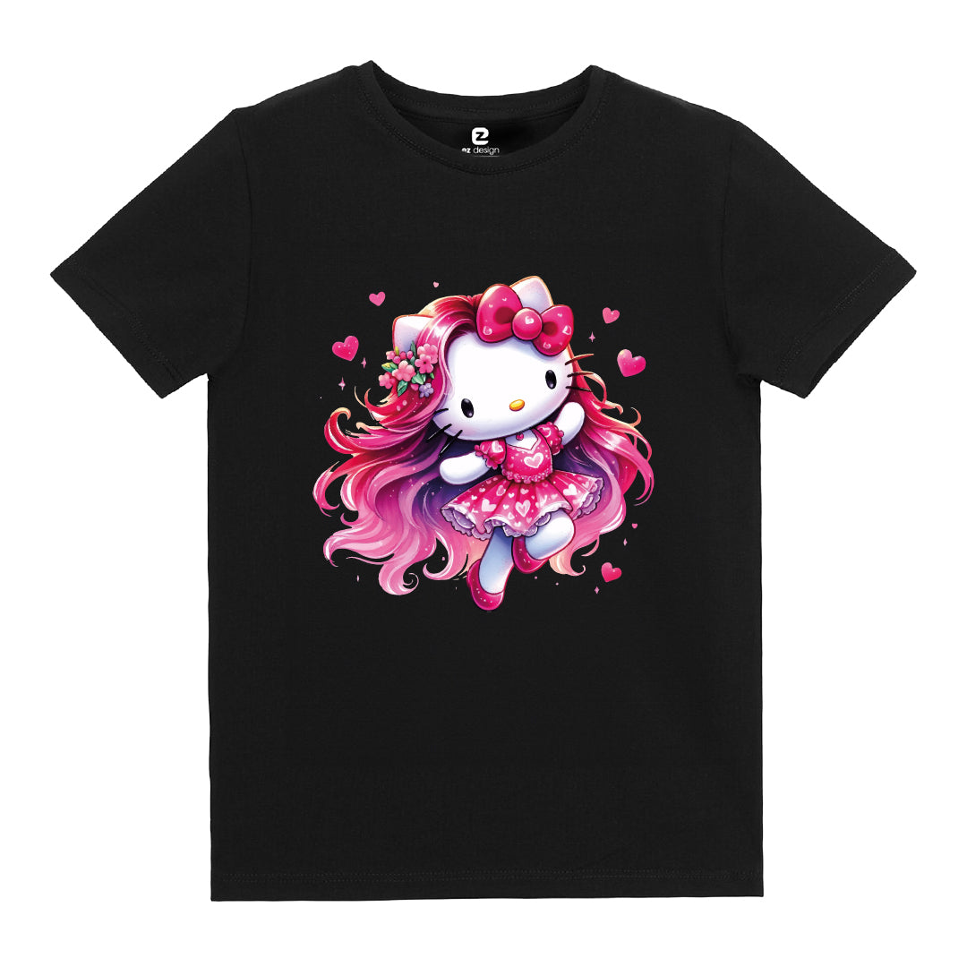 Hello Kitty Pink Hair Baskılı Çocuk T-shirt