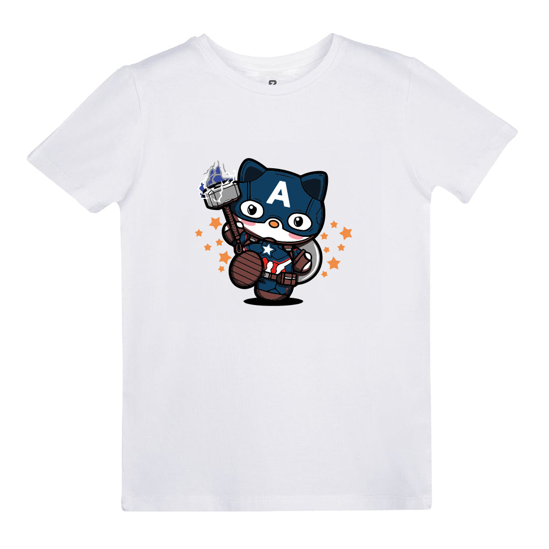 Hello Kitty Captain America Baskılı Çocuk T-shirt