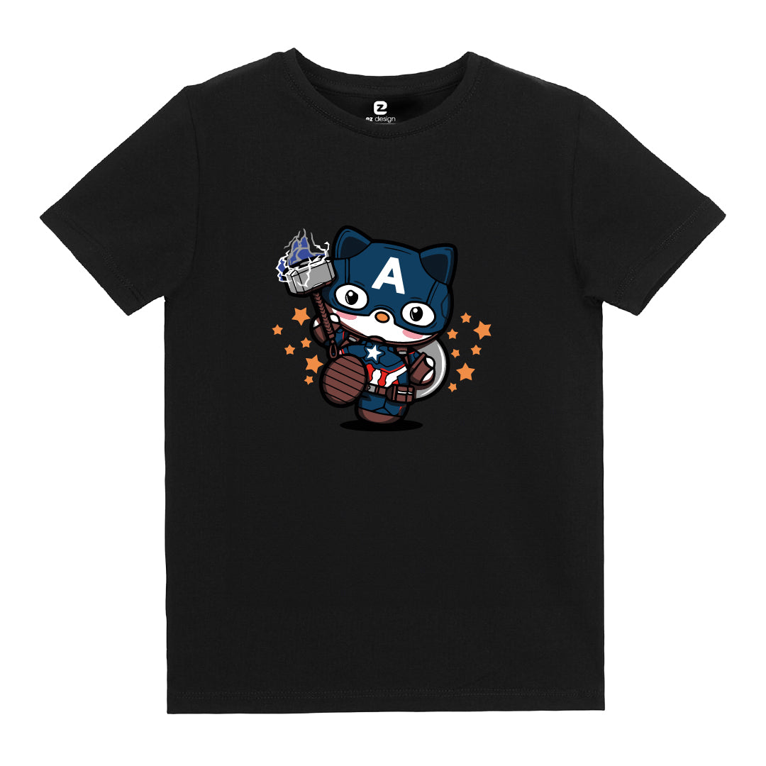 Hello Kitty Captain America Baskılı Çocuk T-shirt