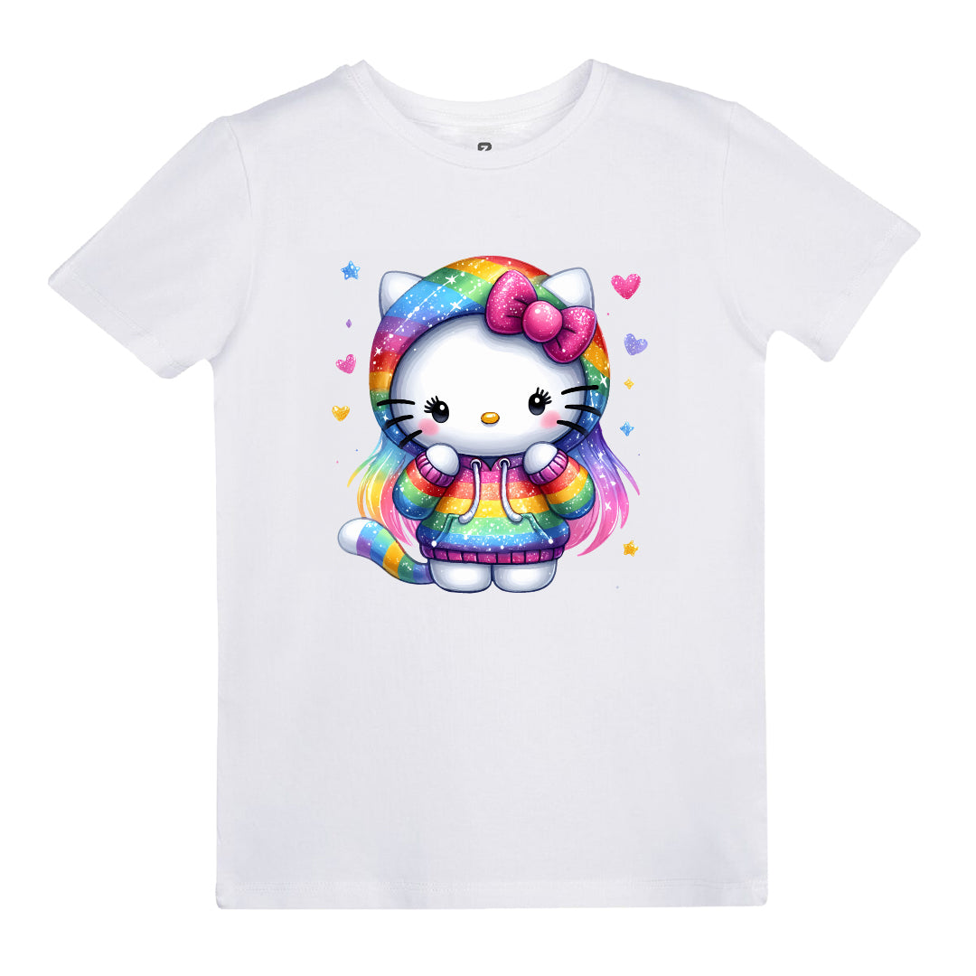 Hello Kitty Renkli Kapüşonlu Baskılı Çocuk T-shirt