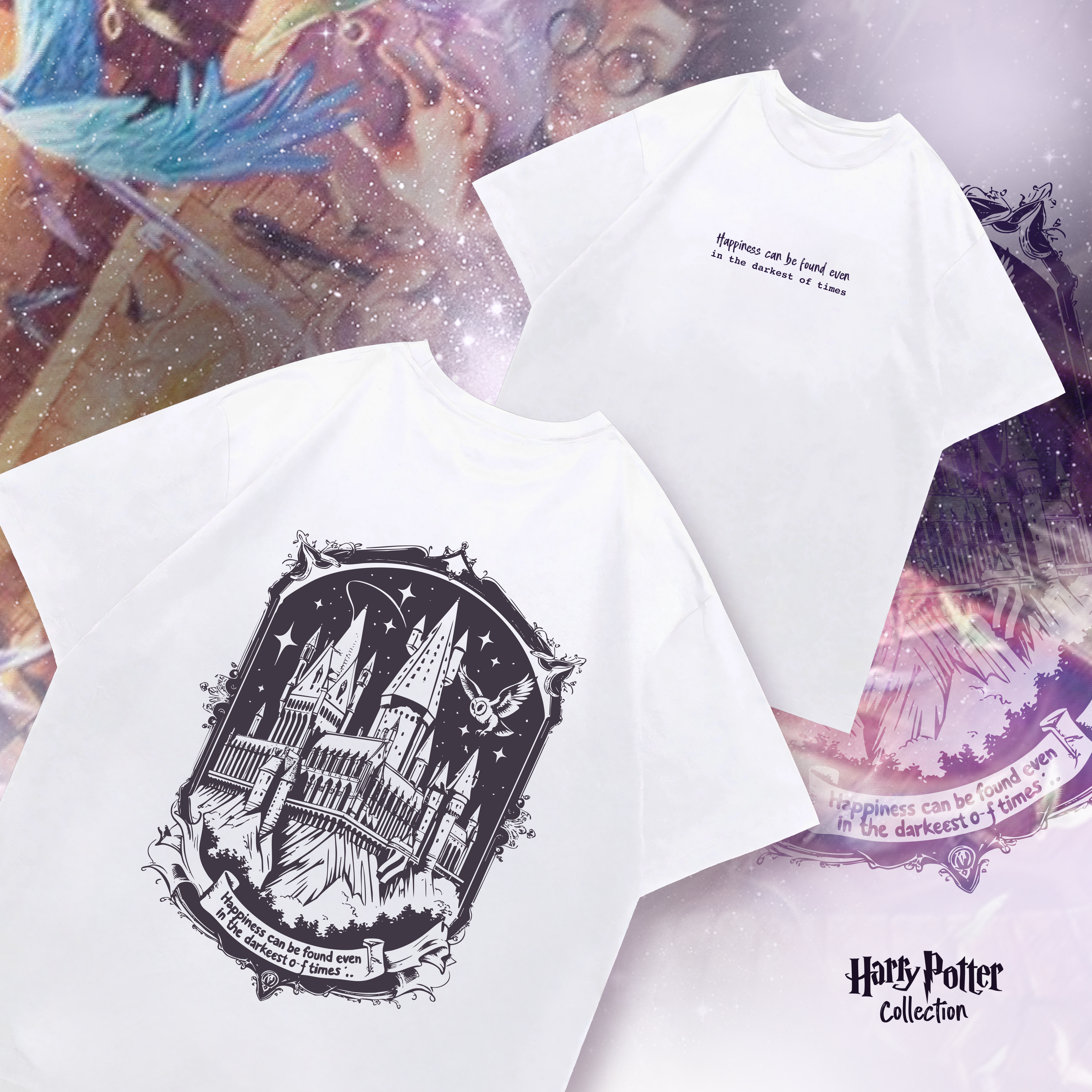 Harry Potter Hogwarts "Happiness" Baskılı Oversize T-shirt