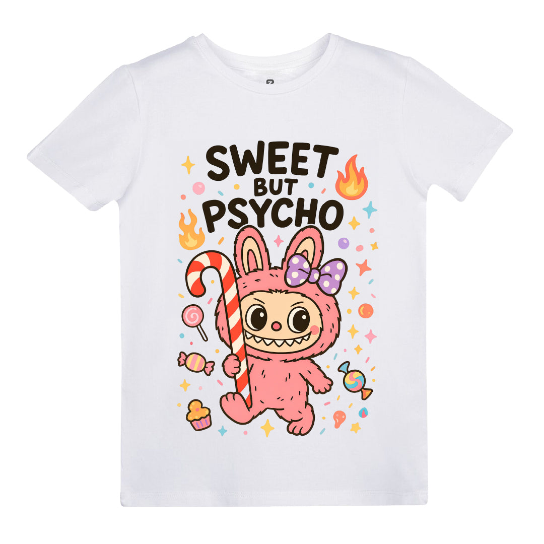 Labubu Sweet But Psycho Baskılı Kız Çocuk T-shirt
