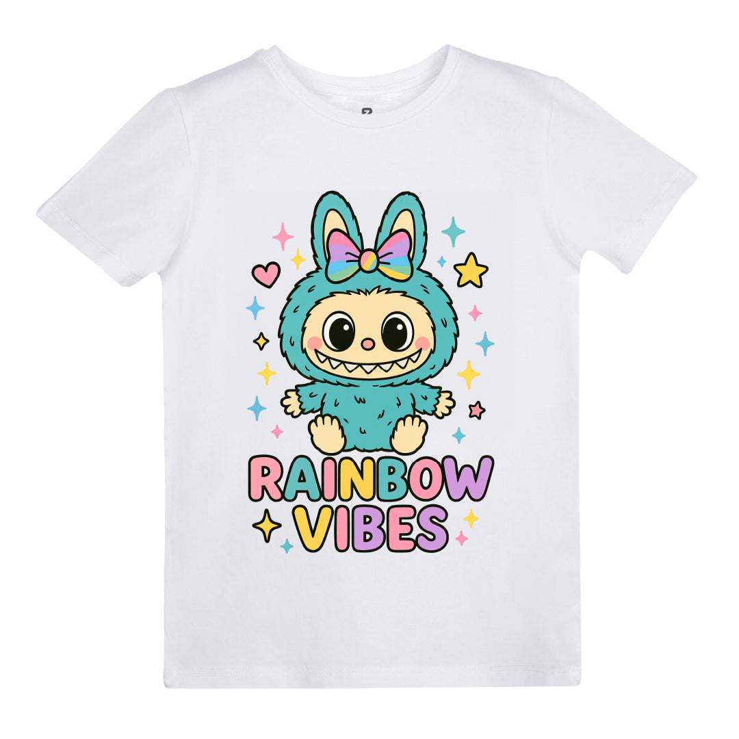 Labubu Rainbow Vibes Baskılı Kız Çocuk T-shirt