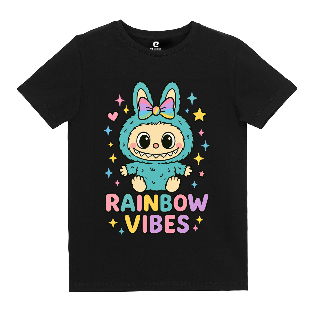 Labubu Rainbow Vibes Baskılı Kız Çocuk T-shirt