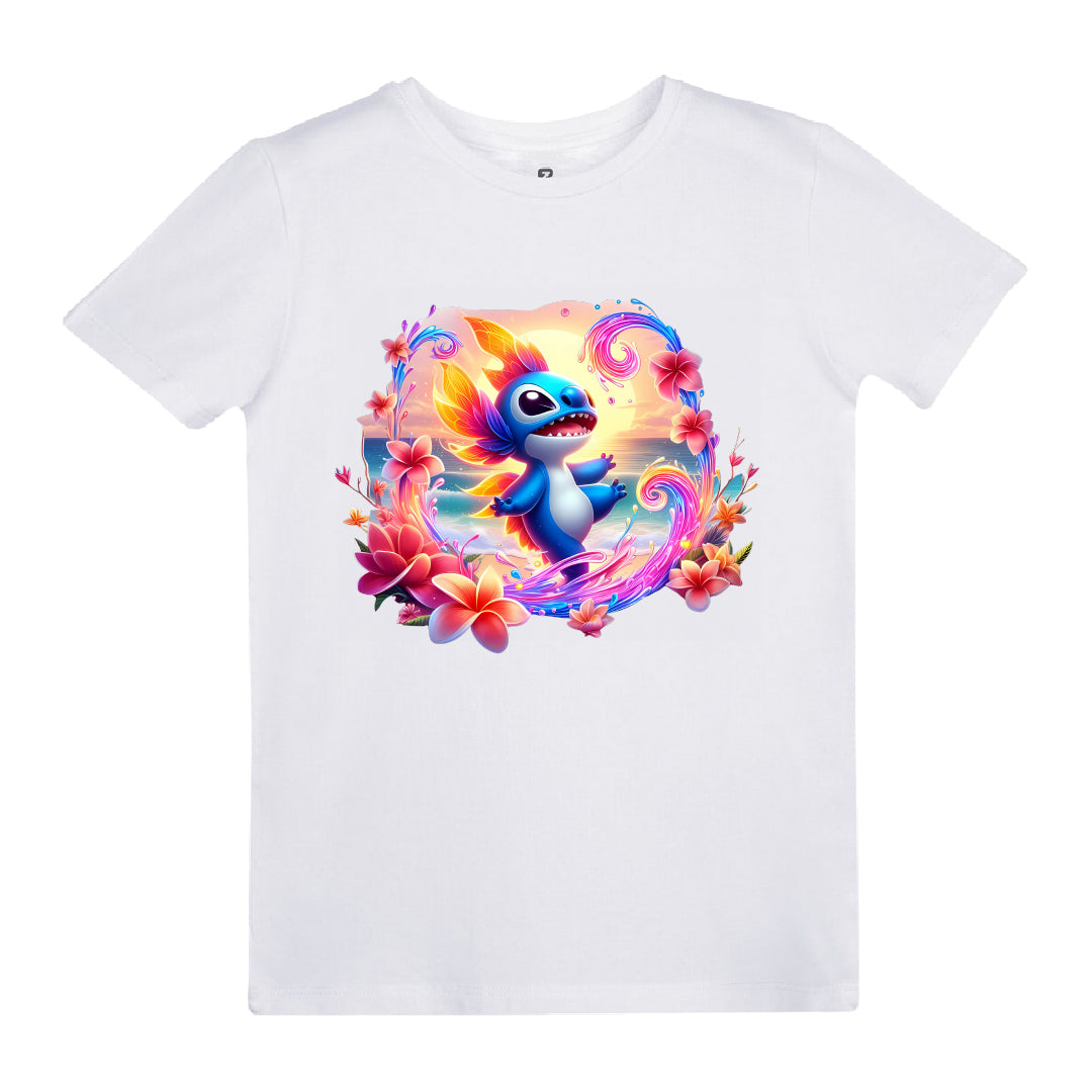 Stitch Çiçekli Baskılı Çocuk T-shirt